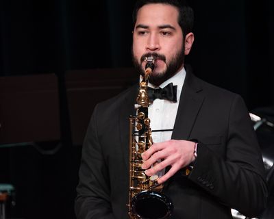 Andres Santana performing with the West Virginia University Wind Symphony
