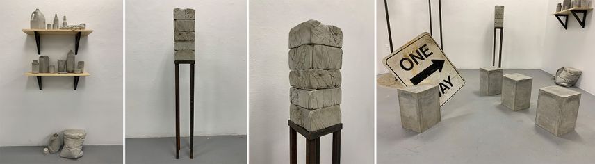 Images of Molly Davis' concrete sculptures