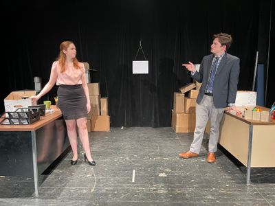 Molly Featherston as Clara Ford and Ethan Maxwell as Max Anderson in Floor Five, written and directed by Faith King. Production Photos by Charlie Mattingly and Justin Borak